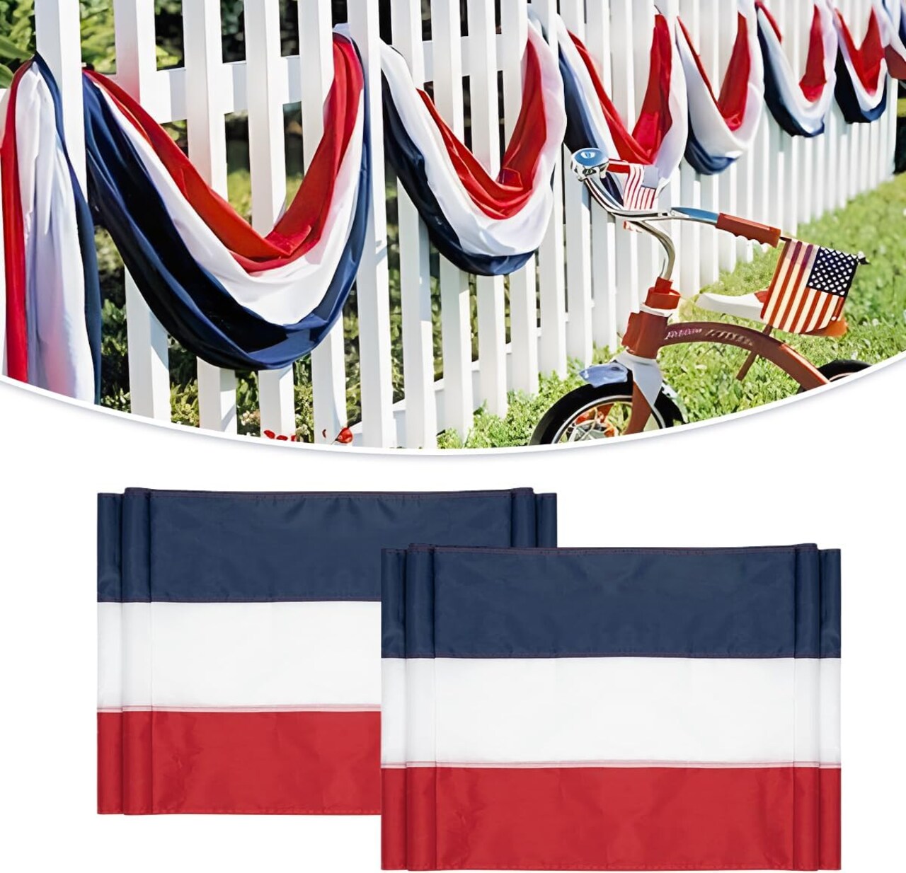 2Pack Patriotic Bunting US Flag Decorations 4th of July Decor 2x20 Ft Large Red, White & Blue Banner Veterans Day Memorial Days Celebration